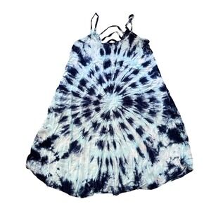 Daisy Island Tie Dye Dress Womens Blue Boho Strappy Back Mini SIZE M